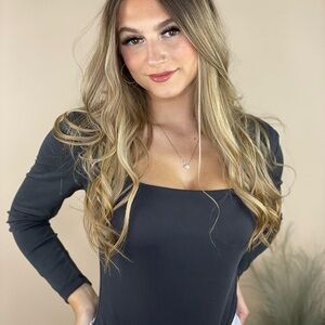 Saltwater LUXE Charcoal Long Sleeve Square Neck Top